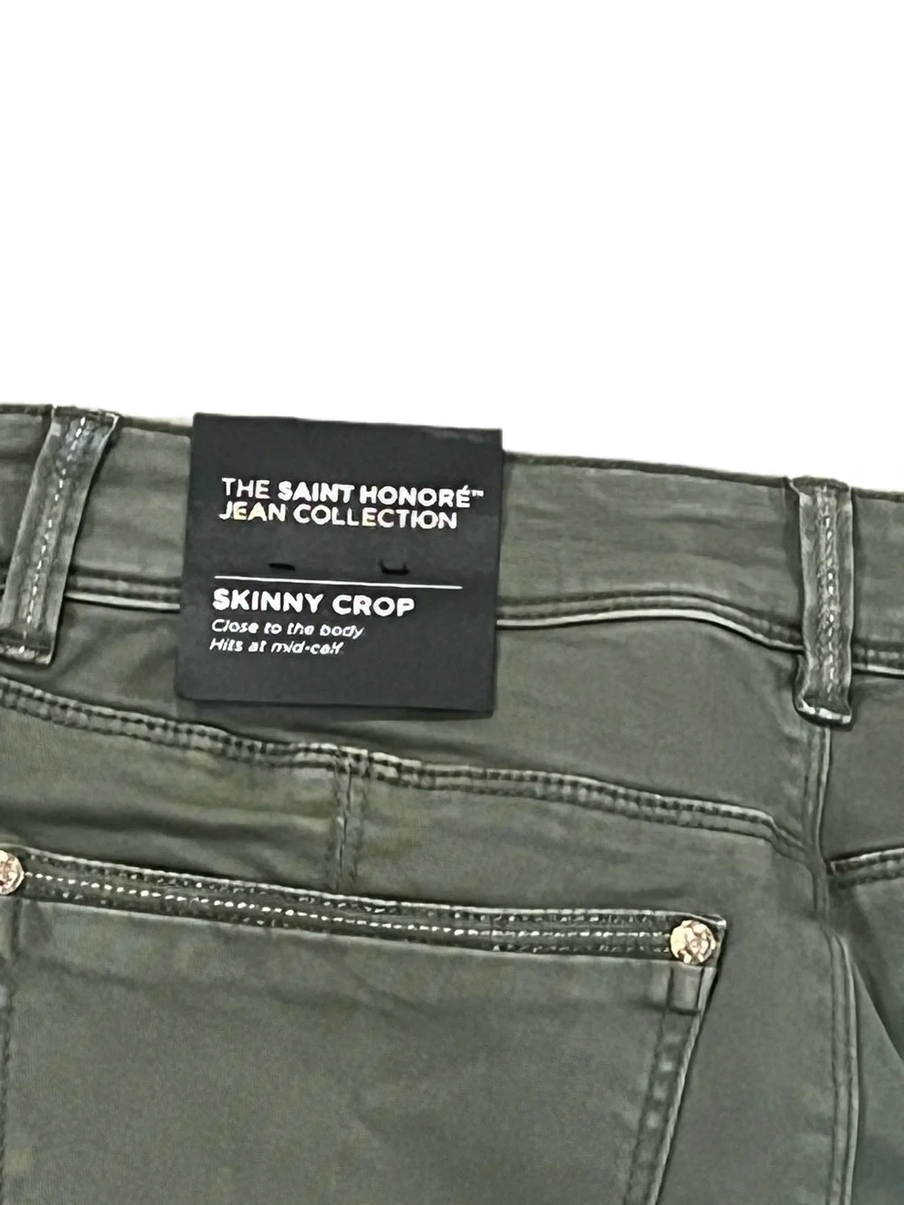 WHBM White House Black Market Pale Olive Moto Cropped Jeans, NWT -Saint Honore